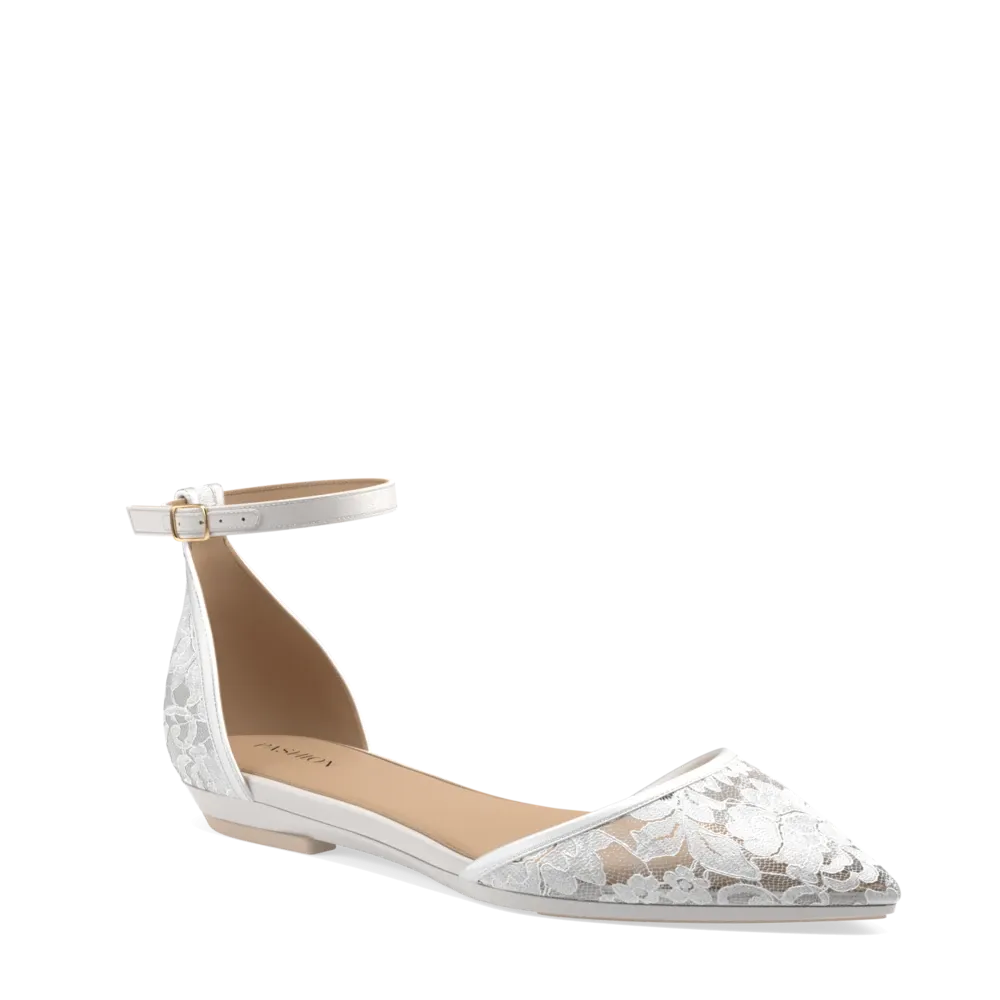Elegant DOrsay White Satin Lace Stiletto Heel Kit - Size 4