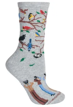 Wheel House Designs Birdwatchers on Grey Sock