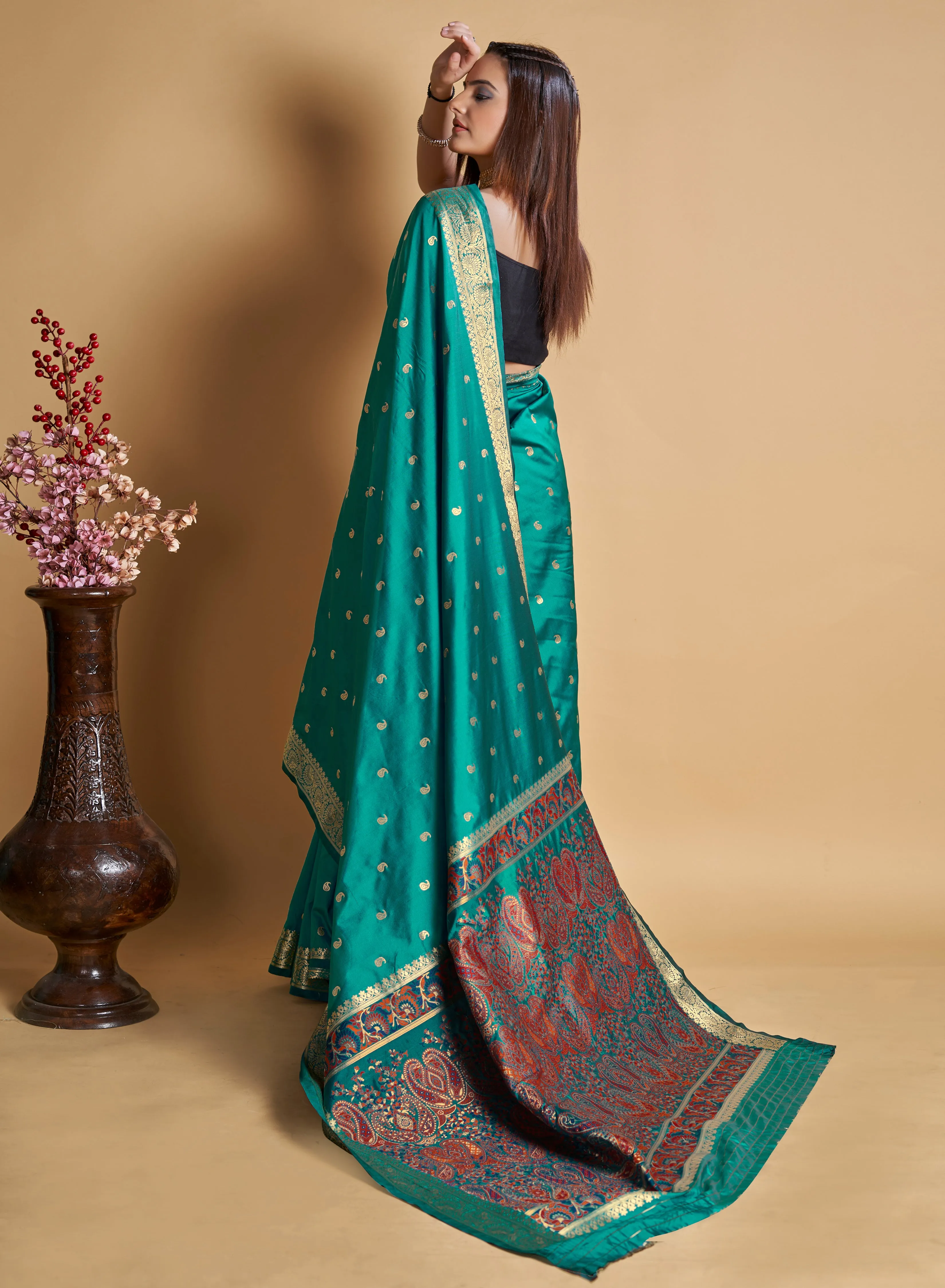 Women Party Wear Designer Green Color Banarasi Silk Saree Collection