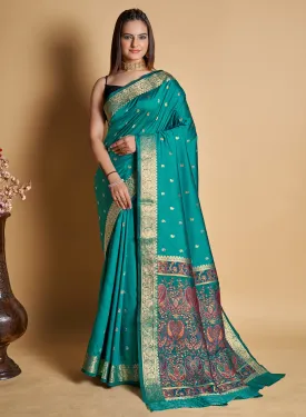 Women Party Wear Designer Green Color Banarasi Silk Saree Collection
