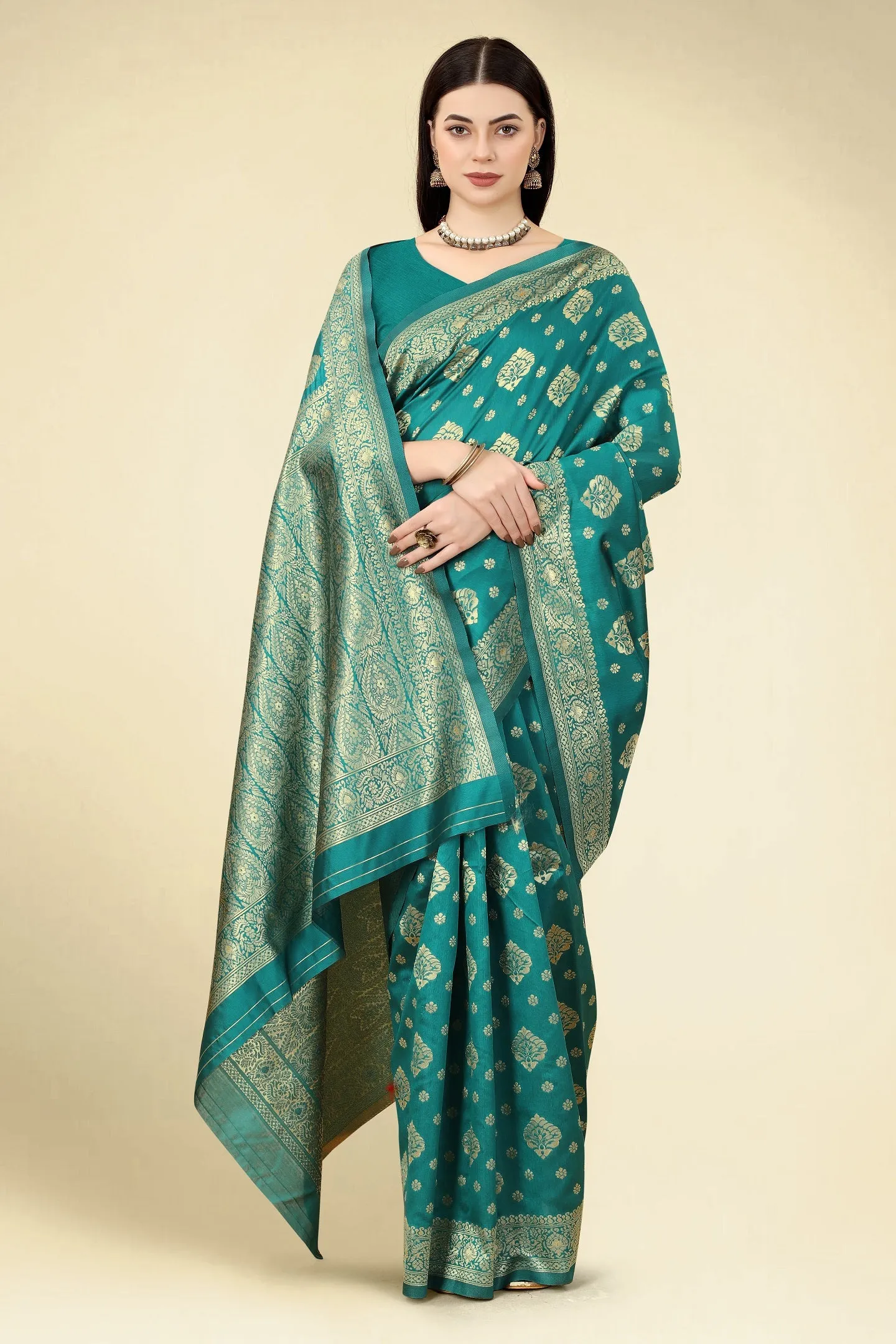 Women Party Wear Designer Rama Colour Banarasi Silk Saree Collection