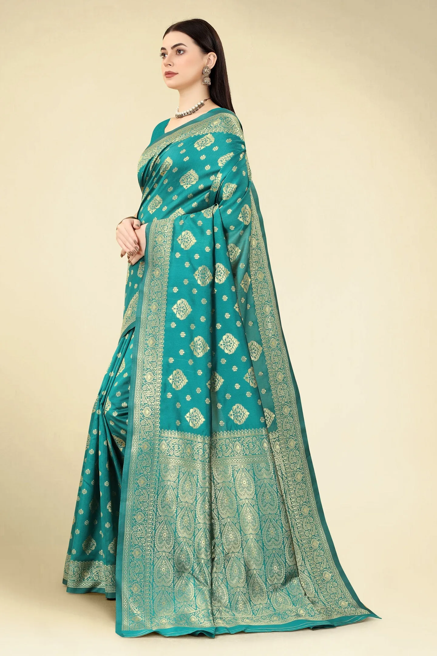 Women Party Wear Designer Rama Colour Banarasi Silk Saree Collection