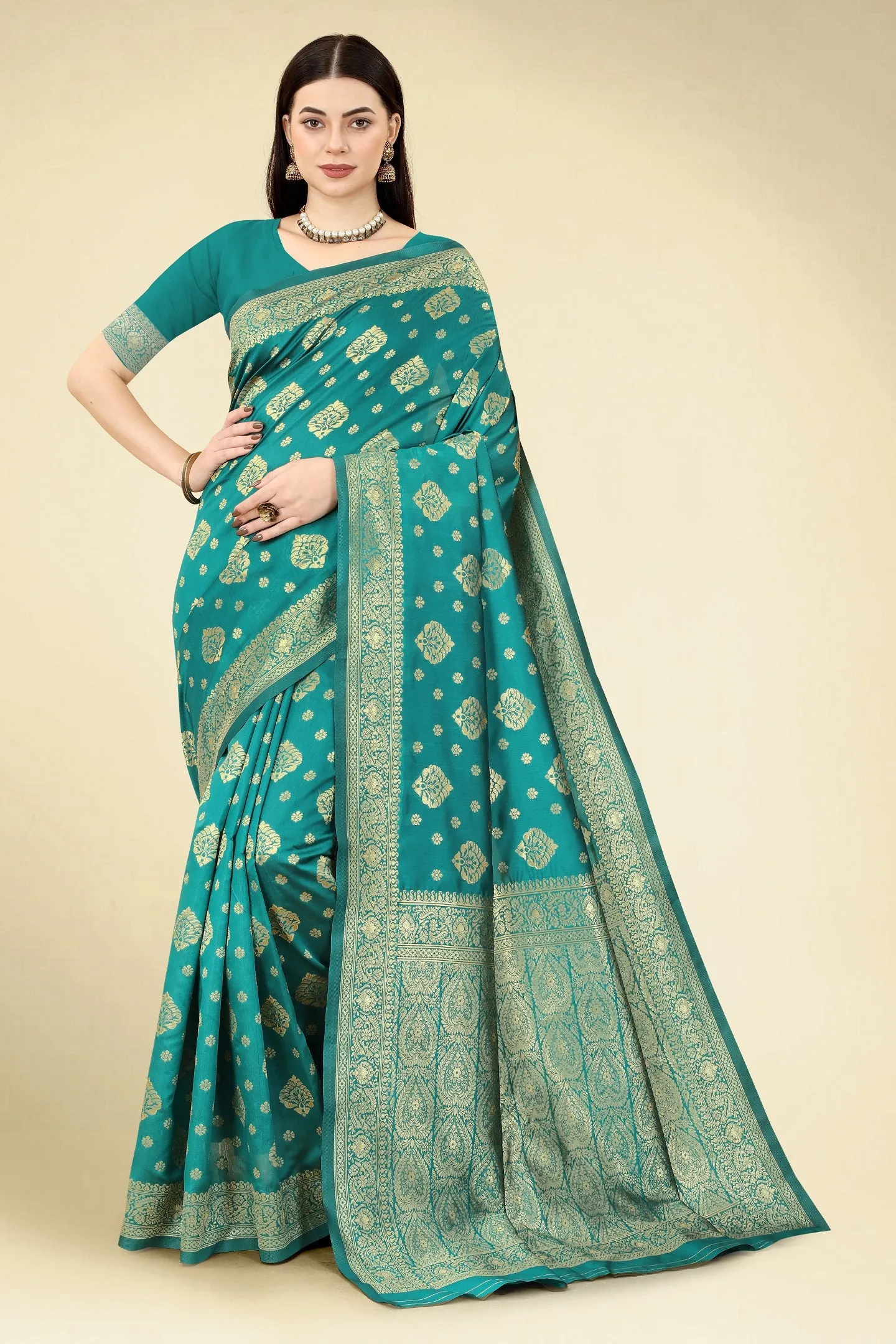 Women Party Wear Designer Rama Colour Banarasi Silk Saree Collection
