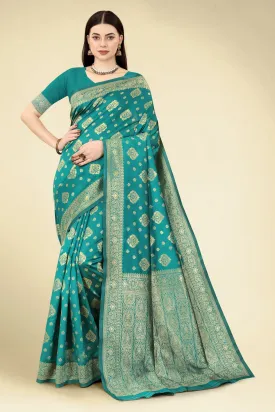 Women Party Wear Designer Rama Colour Banarasi Silk Saree Collection