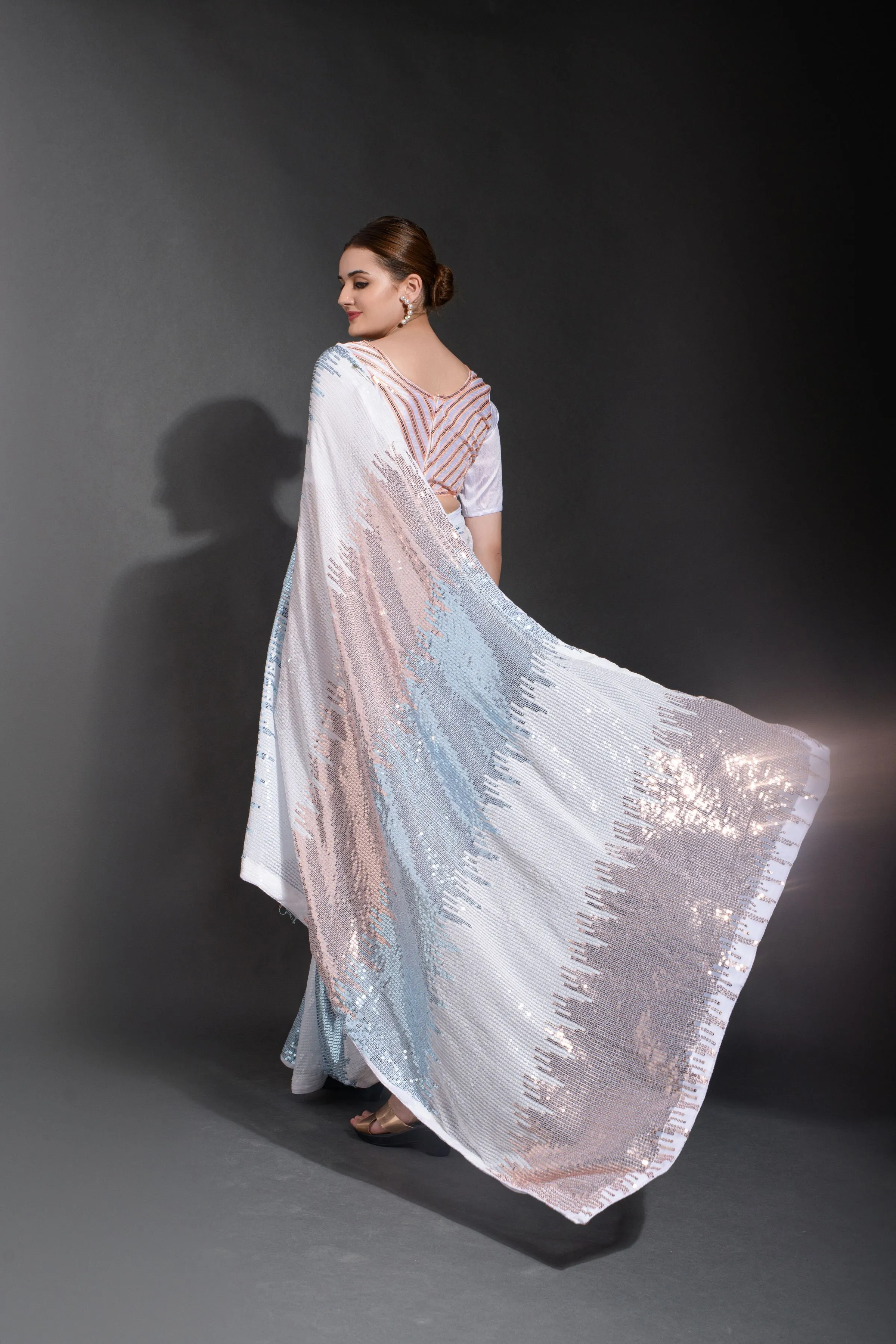 Women Party Wear Designer Sky Blue Colour Heavy Georgette Fabric Sequence Embroidery Worked Saree Collection
